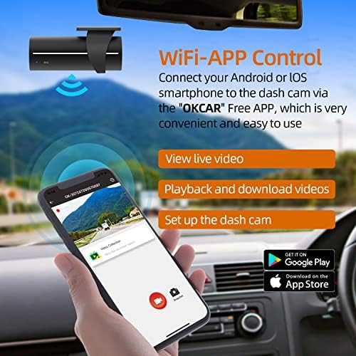 Dash Cam with WiFi, 1080P FHD Mini Front Dashcam, 140°Wide Angle Smart Car Camera with G-Sensor, Loop Recording, Voice prompts, Supercapacitor, Night Vision, APP Control, Support 64GB Max