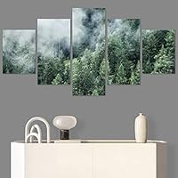 SIGNWIN 5 Panel Canvas Wall Art Green Forest for Home Decorations Ready to Hang - 60