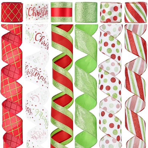 DINDOSAL Red and Lime Green Christmas Ribbon Wired 2.5