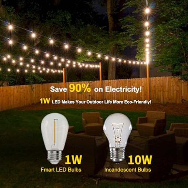 24 Feet Outdoor String Lights | IP65 Waterproof with 13 Shatterproof LED Bulbs | Warm White Patio Lights for Garden, Cafe & Wedding - 5-Minute Tangle-Free Setup with Hooks