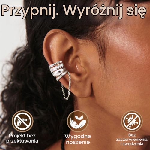 4 sztuki kolczyków usznych dla kobiet, regulowane kolczyki do chrząstki bez otworu, fałszywy kolczyk z 14-karatowym złotem, hipoalergiczny pozłacany