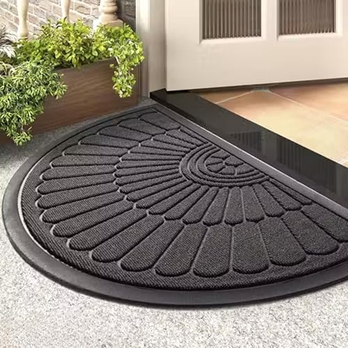 Image of EURO DECO Heavy Duty Anti-Slip Door Mat with Rubber Backing | Half Round Entrance Mat for Home & Office | 45x75 cm Long-Lasting Floor Mat (D Grey, 2'6 inch x 1'6 inch (Semicircular))
