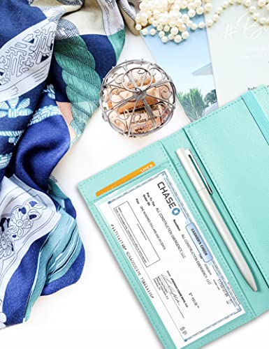 Image of Zreal Checkbook Cover for Women, Premium Vegan Leather Checkbook Holder for Top & Side Tear Duplicate Checks with RFID Blocking (Pale Turquoise)