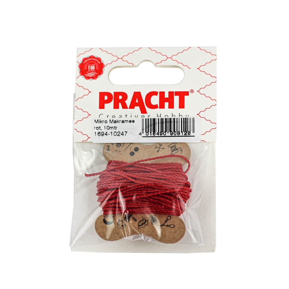 pracht creatives hobby gmbh Micro Macrame Waxed Polyester Yarn 1mm Red Spool Approx metres, Ideal for Craft Projects, Jewellery Making and Decoration, 1 mm x 10 m