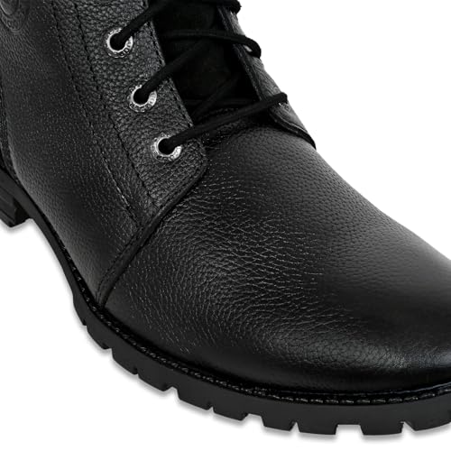 Image of Allen Cooper Genuine Premium Leather Luxury Memory Foam High-Top Boots Shoes For Men(ACCS-858,Black,Size-6,7,8,9,10,11)