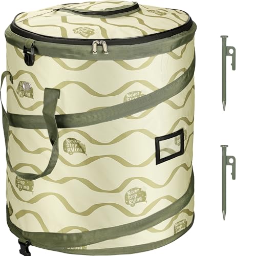 Image of Pop-Up Trash Bin with Removable Divider, Heavy Duty Bottom, Collapsible Storage for Camping, Laundry, Storage and Garden, Waterproof and Tear Resistance Material with Air Vent, Green