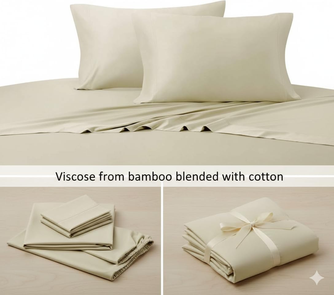 sheetsnthings Silky-Soft Viscose from Bamboo-Cotton Hybrid, King Size, Set of 2 Pillow Cases, Sand
