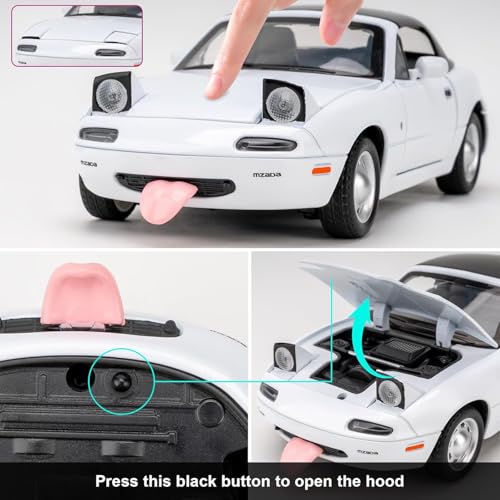 Image of 1:24 Mazda Miata MX-5 White Model Toy Car with Pullback, Removable Top, Blinking Lights with Sound and Bright Lights
