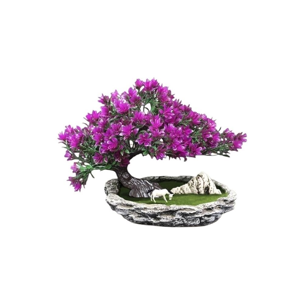 CHENGAIJIAN Artificial Bonsai Tree, Fake Plants Faux Pine Plants for Indoor Home Office Desk Décor Fake Potted Realistic Plant(Purple)