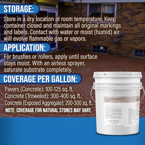 Image of DeckGeneral Masonry Sealer 5801 - Clear Concrete Sealant & Waterproof Sealer for Stone, Brick & Mortar - Silane Siloxane Coating for Driveways, Sidewalks, Patios & More (5 Gallon)