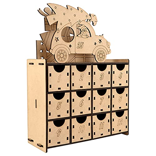 Linkidea Calendrier de l'Avent de Noël en bois, avec 24 tiroirs de rangement pour cadeaux et travaux manuels Cover
