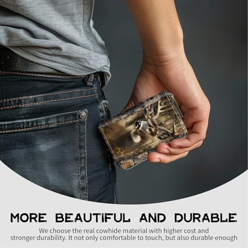 Image of Cute Credit Card Holder with Zipper, Camo Deer Tree RFID-Blocking Card Case Small Wallet for Women Men, Multi-slot Card Organizer Case Travel Accordion Wallet