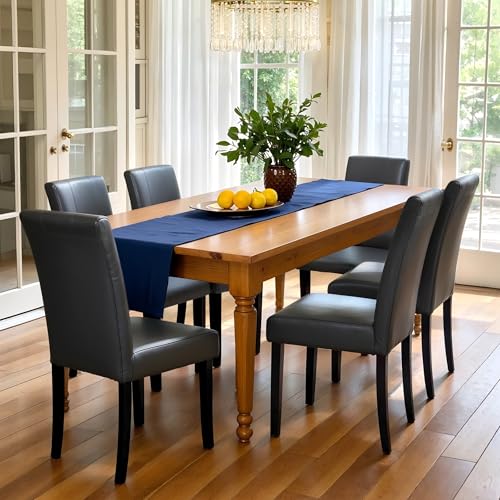 Image of CHUN YI Dining Chairs Set of 6, Faux Leather Dining Room Chairs, Upholstered Modern Kitchen Parsons Chairs for Dining Room with Sturdy Wood Legs, Grey (Only Chairs)