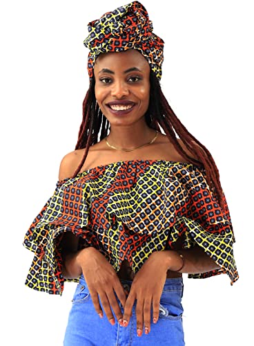 HongyuAmy Women's African Print Crop Top Kente Off The Shoulder