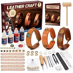 CBHGFEA Eather Crafting Kit, Leather Bracelet Making Kit (3 Styles) | Leather Working Kit for Adults, Leather Crafting Tools with Wristband Making Step-by-Step Video Tutorial for DIY Beginners