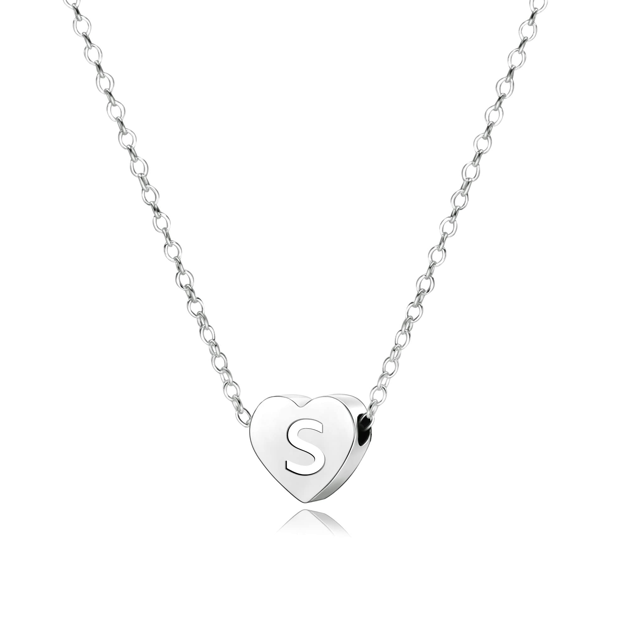 S925 Silver A-Z Capital Initial Heart Pendant Necklaces for Women Girls Lady for Christmas Birthday Graduation,Women Choker Tiny Necklaces Fashion Jewellery