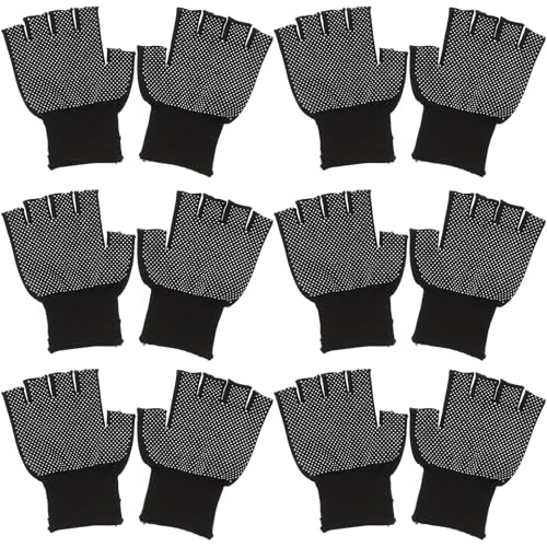 Guantes de trabajo antideslizantes de medio dedo de nailon negro | Pack de 15