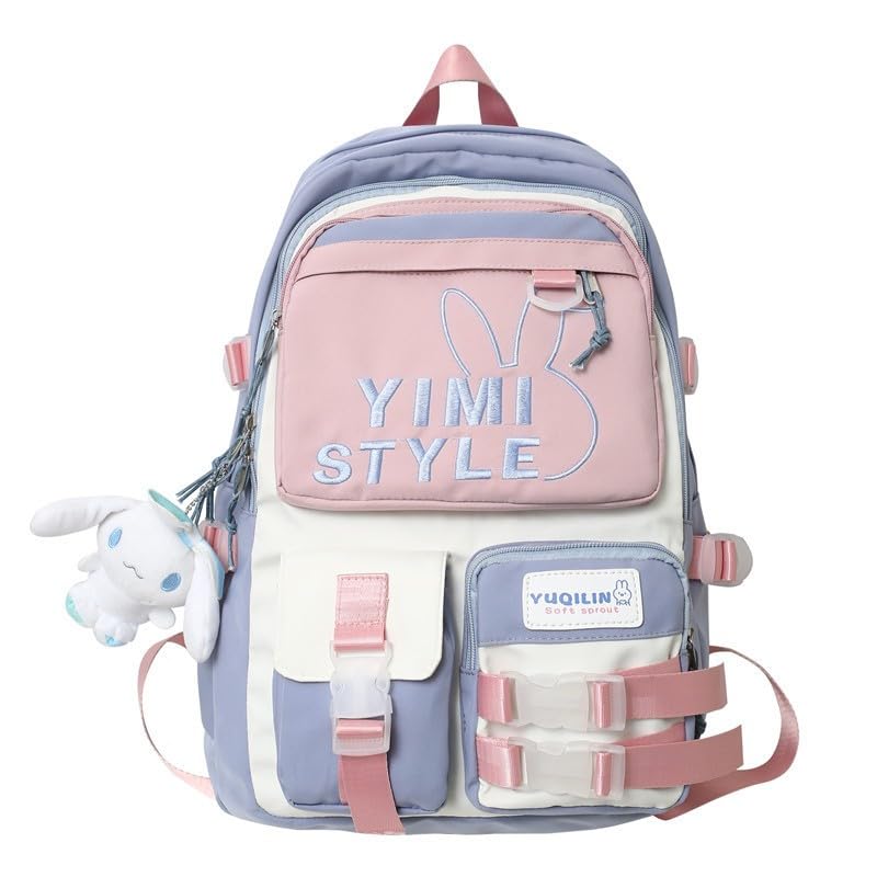 Mochila Escolar Infantil Happy Time, Nylon, Lilás e Rosa, com Acessórios e Patches Decorativos