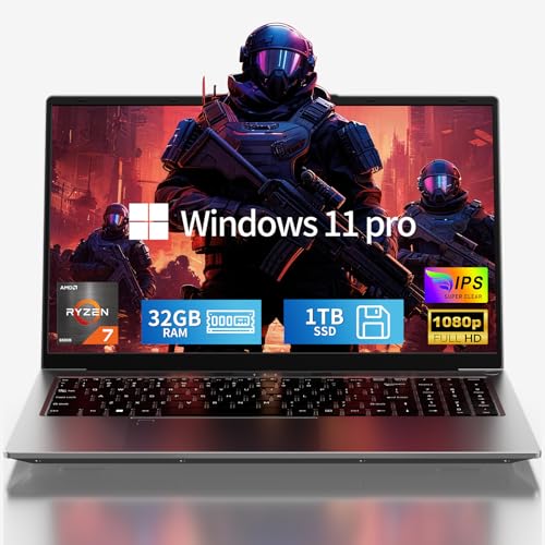 SAGAWHALE 2026 15.6" FHD Gaming Laptop: AMD Ryzen 7 6800H 45W TDP, 32GB RAM, 1TB NVMe SSD, Win 11 Pro, Keyboard, 6 Ports, Lightweight 3.5lb for Gaming, Students, Programming, Video Editing