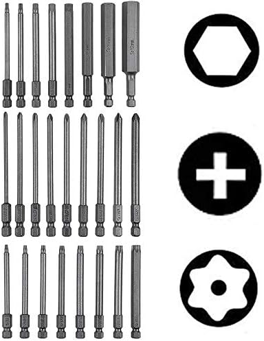 25 Pack Long Magnetic Screwdriver Bit Set, Rocaris 4 Inch Drill Screw Driver Power Tools Kit - 8 pcs Hexagon Hex Head, 8 pcs Torx Security, 9 pcs Cross Phillips - Quick Change 1/4-Inch Hex Shank