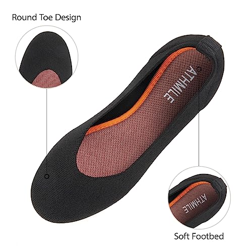 ATHMILE Women's Flat Ballet Shoes Knit Flat Shoes for Women Round Toe Slip on Women Flats for Dressy Casual Office Work Wedding Comfort Soft4