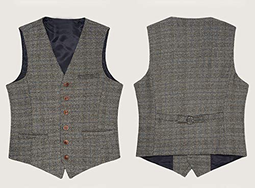 Jiaoyunshi Men's Suit Vest Plaid Vintage V Neck for Wedding Groomsmen Waistcoat Tweed Vest Men4