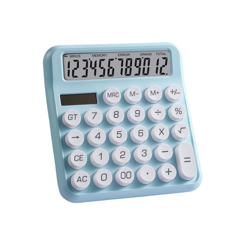 Mechanical Switch Calculator, Large LCD Display, 12 Digits Buttons Mechanical Calculator, Desktop Calculator, Cute Aesthetic Calculator, Portable Calculator for Students (Light Blue)