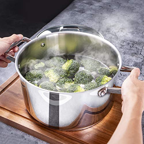 Stainless Steel Stock Pot 3.5 Qt, Sauce Pan with Glass Lid, Double Handle, A Scale Engraved Inside, Induction Compatible, Dishwasher Safe, Sliver (Gift Box Included)