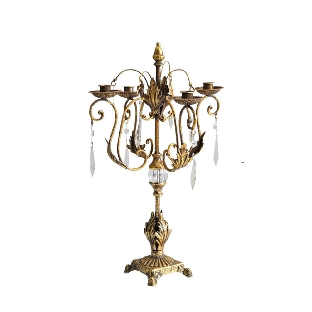 Candlestick Holder Decorative Country Romantic Iron Crystal Candelabra Candlestick Ornaments Home Fashion Candle Holder Decoration for Party