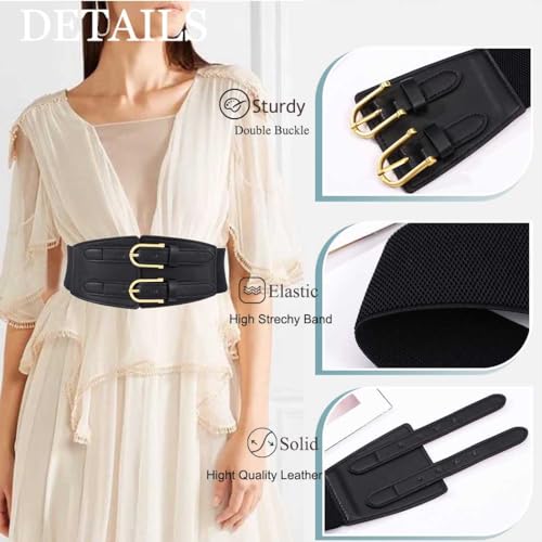 Yalice Vintage Wide Waist Belt Women Cinch Elastic Belts for Dresses Stretchy Waist Band with Double Buckle3
