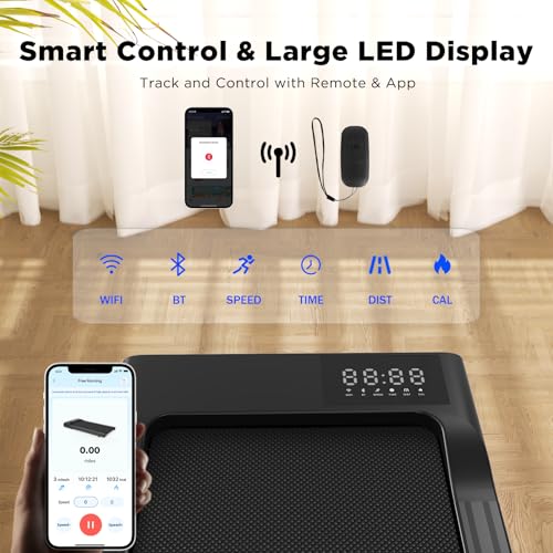 SupeRun Walking Pad, Under Desk Treadmill, 3 in 1 Portable Treadmill with Remote Control LED Display, 2.5 HP Quiet Walking Jogging Machine for Office Home Use, 300 Lbs Capacity