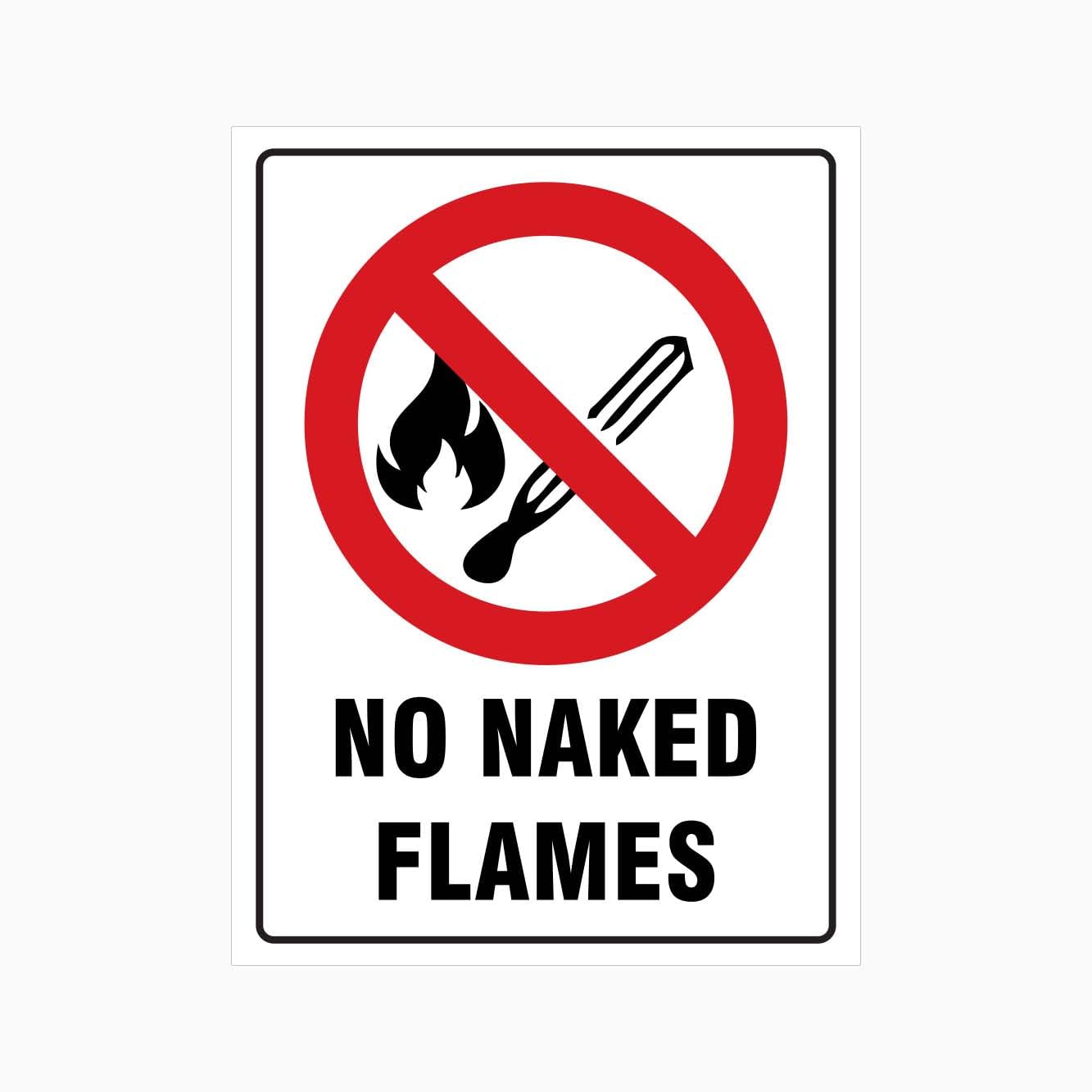 NO NAKED FLAMES Sign Workplace Metal Tin Sign 8 x 12 inch for Industrial & Commercial Series