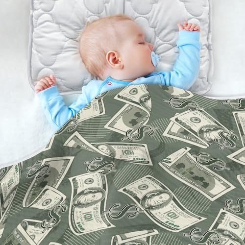 Image of Money Bills Vintage Dollar Sign Baby Swaddle Blanket for Boys and Girls, Muslin Baby Receiving Swaddle Blanket, Soft Cotton Nursery Swaddling Blankets for Newborn Toddler Infant
