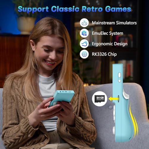 Image of R36T Retro Handheld Game Console, Portable Retro Gaming Console with 3.5 inch CRT-Inspired Screen, 3500mAh Arcade Classics, Supports Multiple Mainstream Emulators, WiFi Network Battling, 64GB (Blue)