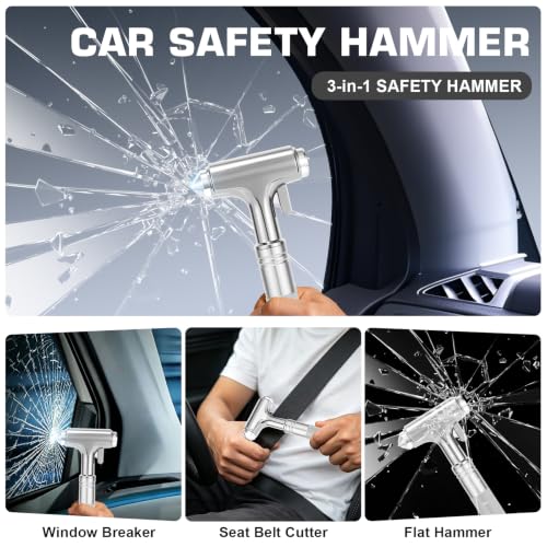 Image of Window Breaker, Car Emergency Escape Hammer with Seat Belt Cutter, Car Safety Hammer, Car Glass Breaker for Vehicle, Office, Home (Silver)