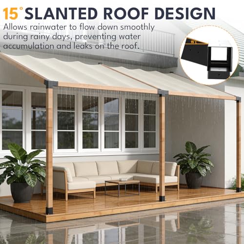 Aukivon 15° Slanted Pergola Bracket Kit, 4-Way Roof Wall Mount Pergola Set with Post Base for 4"x4" Posts for Gazebos, Patio Pergolas(Set of 3) by Aukivon - Used condition - Image 5