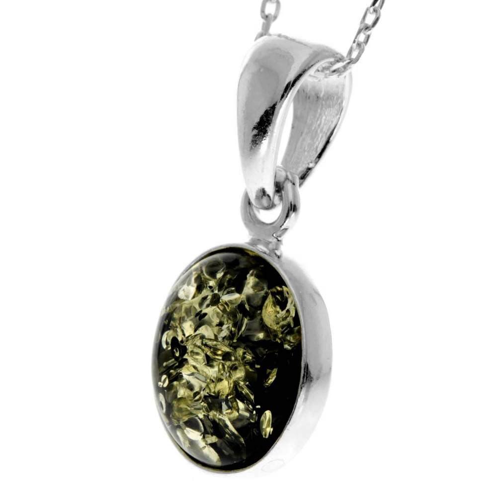 SilverAmber Jewellery Ciondolo classico in vera ambra baltica e argento sterling senza catena - 396, 2.4 x 1.1 cm, Argento sterling, Ambra verde