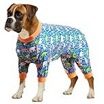 LovinPet Large Breed Dog Clothes Pajamas, Wound Care/Post Surgery Full Coverage Shirt, Dinosaur Land Blue Print, Lightweight Stretchy Knit Pullover Dog Onesie, Pet Pajamas for Dogs, Pet Pj's, 3XL