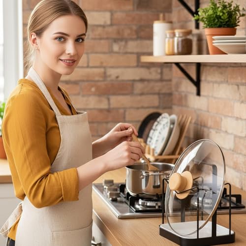 Support de couvercle de casserole avec plateau d'égouttement amovible et base robuste - 4