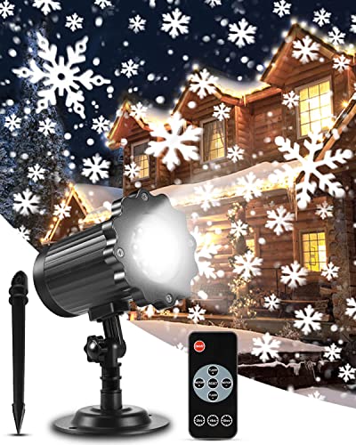 ALOVECO Christmas Snowflake Projector Lights Outdoor, Upgrade Rotating LED Snowfall Projection Lamp with Remote Control, Waterproof Sparkling Landscape Decorative Lighting for Halloween Xmas Party