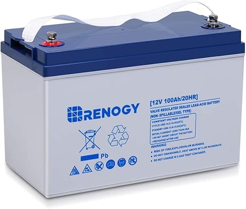 Renogy Batería de gel híbrida de ciclo profundo de 12 V y 100 AH más de 750 ciclos recargable para viento solar caravana campamento marino UPS motor