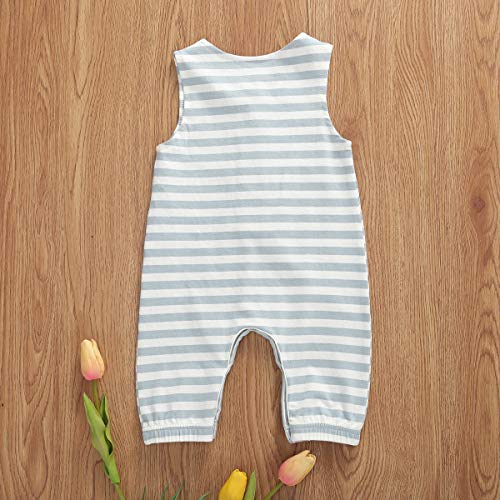 Seyurigaoka Unisex Baby Striped Rompers, Infant Baby Boy Girl Sleeveless Button One-Piece Solid Color Jumpsuit Summer Outfits (Striped Tank Romper, 12-18 Months) #TOP2