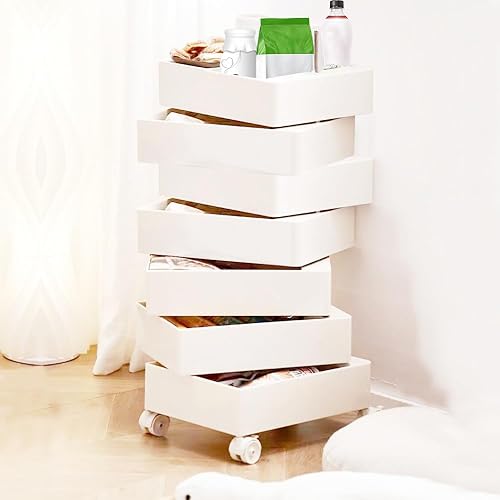 Miniatura 6 de Cómoda de 7 cajones, armario de almacenamiento móvil de ABS con ruedas, cajones giratorios de 360, mueble de organización para entrada, oficina,