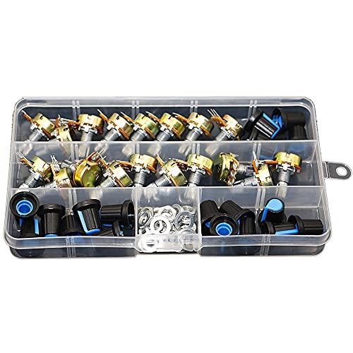 JDigJid 18 piezas de la seería/caja WH148 potenciómetro único B1K/5K/10K/20K/50K/100K/500K/1M con botones conjunto de potenciómetros de una sola tuerca de eje