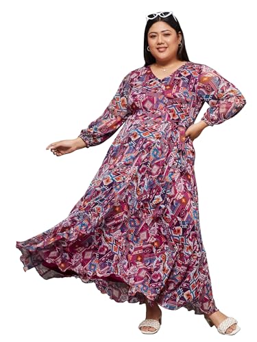 Image of Miss Chase A+ Women's Bohemian V-Neck Flutter Sleeve Chiffon Relaxed Fit Wrap Maxi Dress