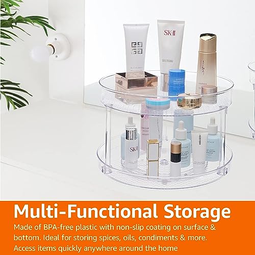 Image of Amazon Basics 2 Tier Lazy Susan Turntable Organizer for Condiments, 12 inch Diameter, Clear