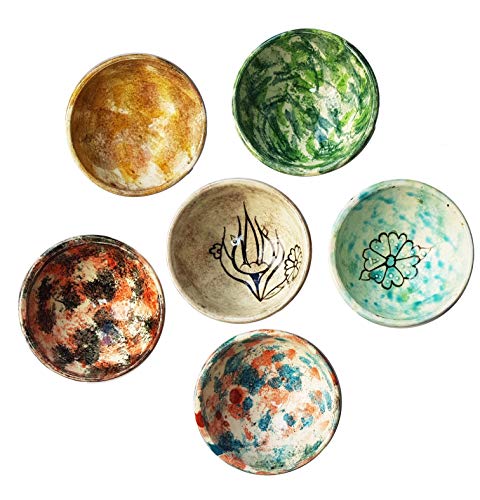Decorative Desing Turkish Ceramic Bowl Set of 6 - Handcrafted Multicolor Small Bowl (water Marbling)