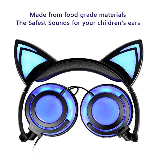 Kangxinsheng Kinder Kopfhörer,Katze Ohr Kopfhörer mit LED-licht,Faltbarer Wiederaufladbare Wired Headset für Mädchen… - Image 5