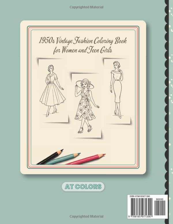 1950s Vintage Fashion Coloring Book for Women and Teen Girls: A Nostalgic Style Coloring Book with Elegant Fifty’s Fashion and Glamourous Designs for ... Mindfulness, and Creative Teens and Adults image 3