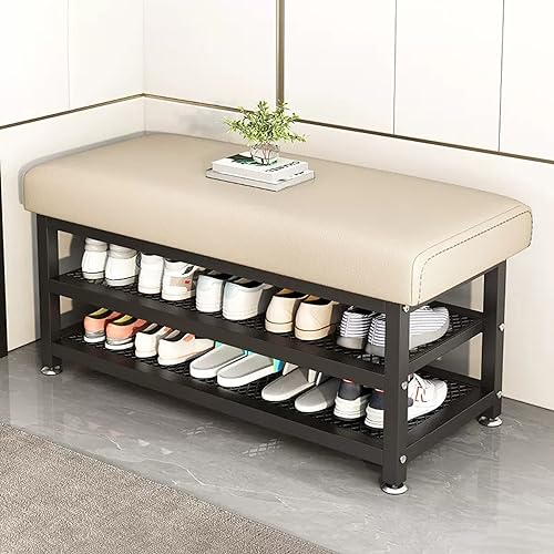 Banc d'entrée en métal noir avec rangement chaussures pour petits espaces